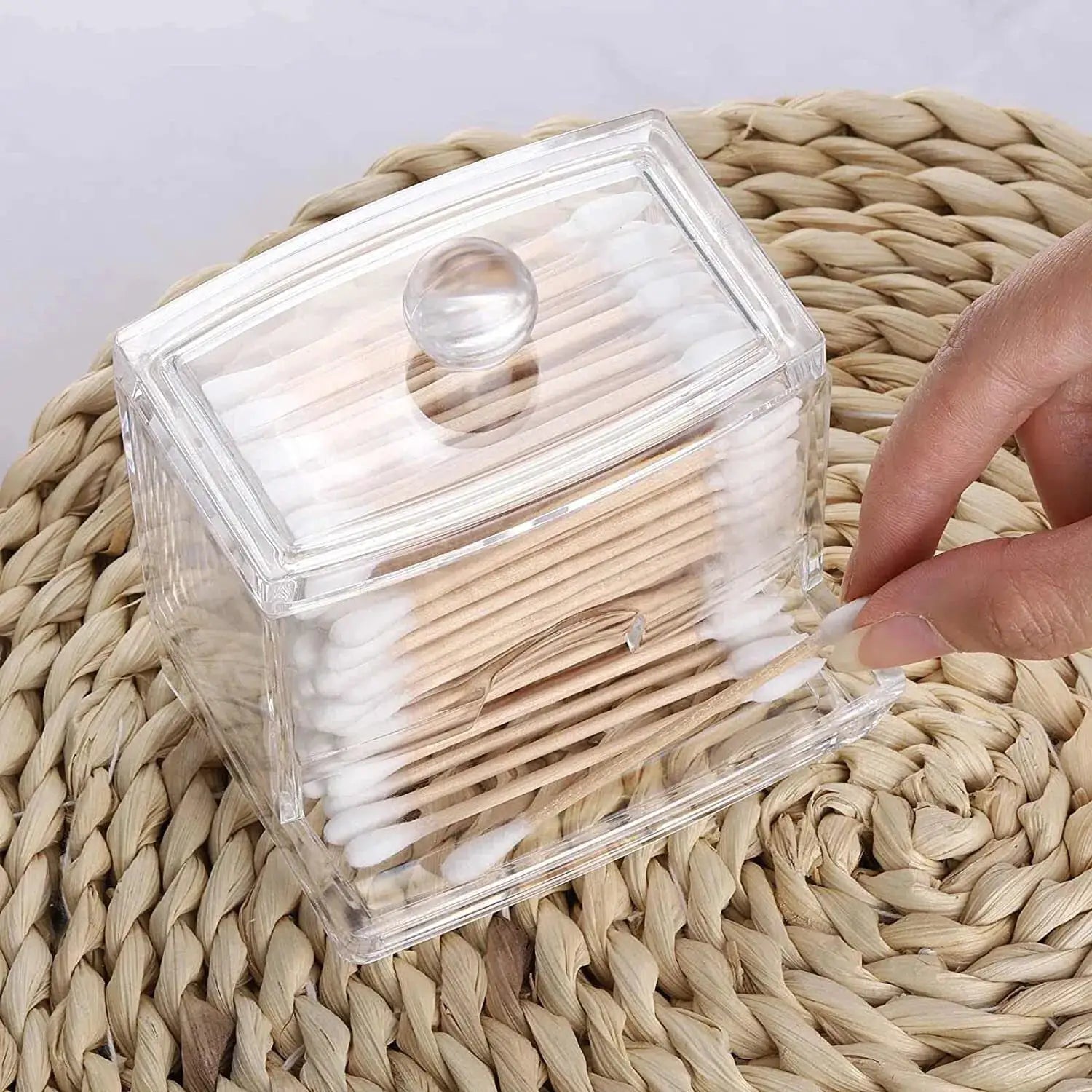 Acrylic Cotton Swab Ball Storage Box With Lid Large Capacity For Bathroom Transparent Container Jar Dispenser