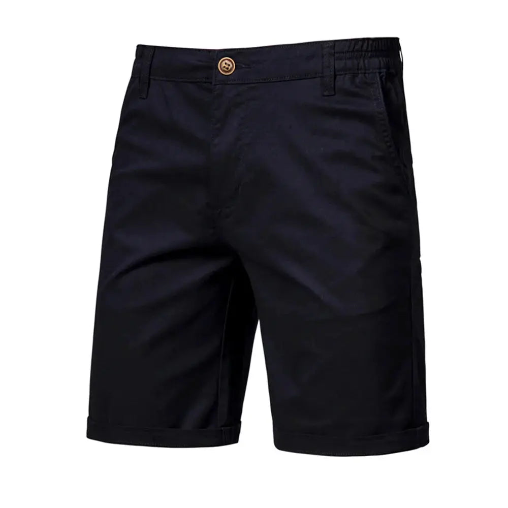 Men's 100% cotton solid black shorts with elastic waist for casual beachwear