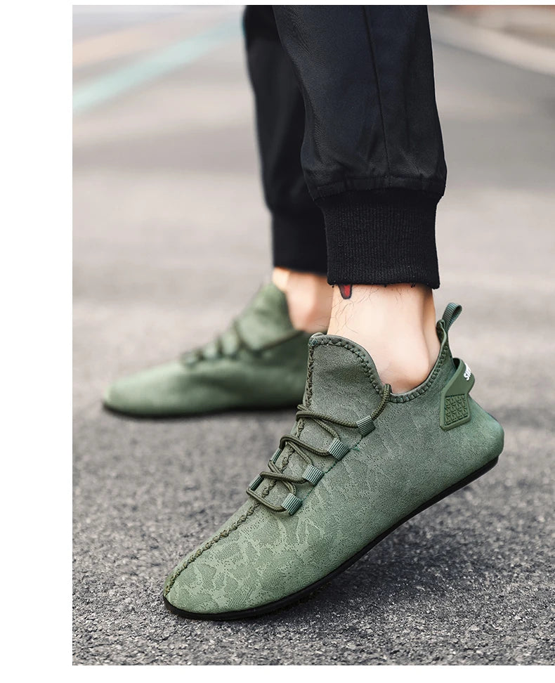 YRZL men's mesh loafers by Simples Market in olive green, driving moccasin pair for casual walking shoes