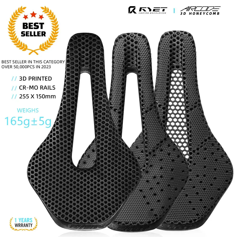 RYET 3D Printed Bike Saddle Ultralight Carbon Fiber Shell With Breathable Honeycomb Structure For MTB Gravel Cycling