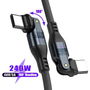 Type C to Type C 240W USB Cable 5A Fast Charging 180 Degree Elbow Design for Huawei MacBook Samsung Oppo