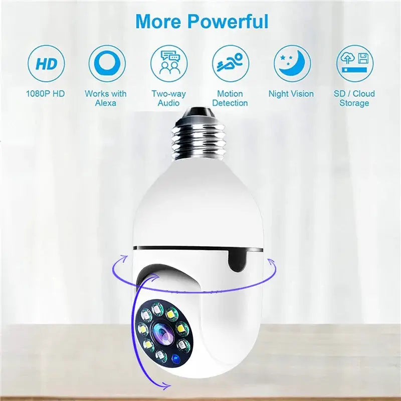 1080P HD E27 bulb surveillance camera by Simples Market, white, indoor/outdoor with night vision and two-way audio