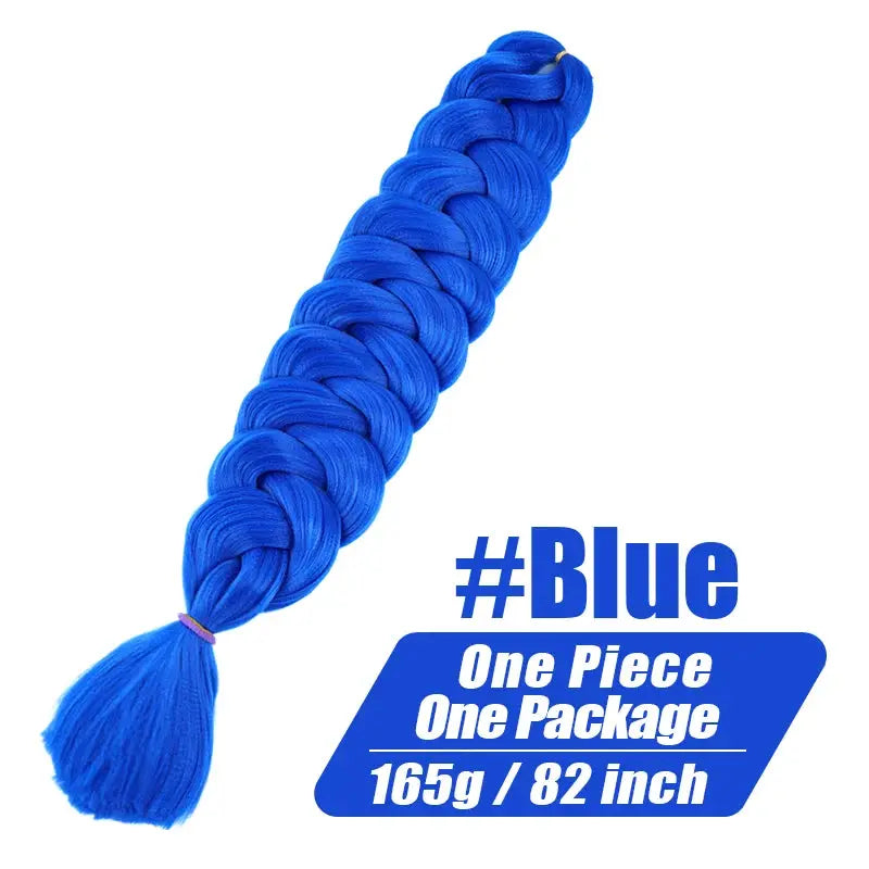 Blue Kanekalon jumbo braiding hair bundle, 82-inch, 165g, pre-stretched crochet hair extensions