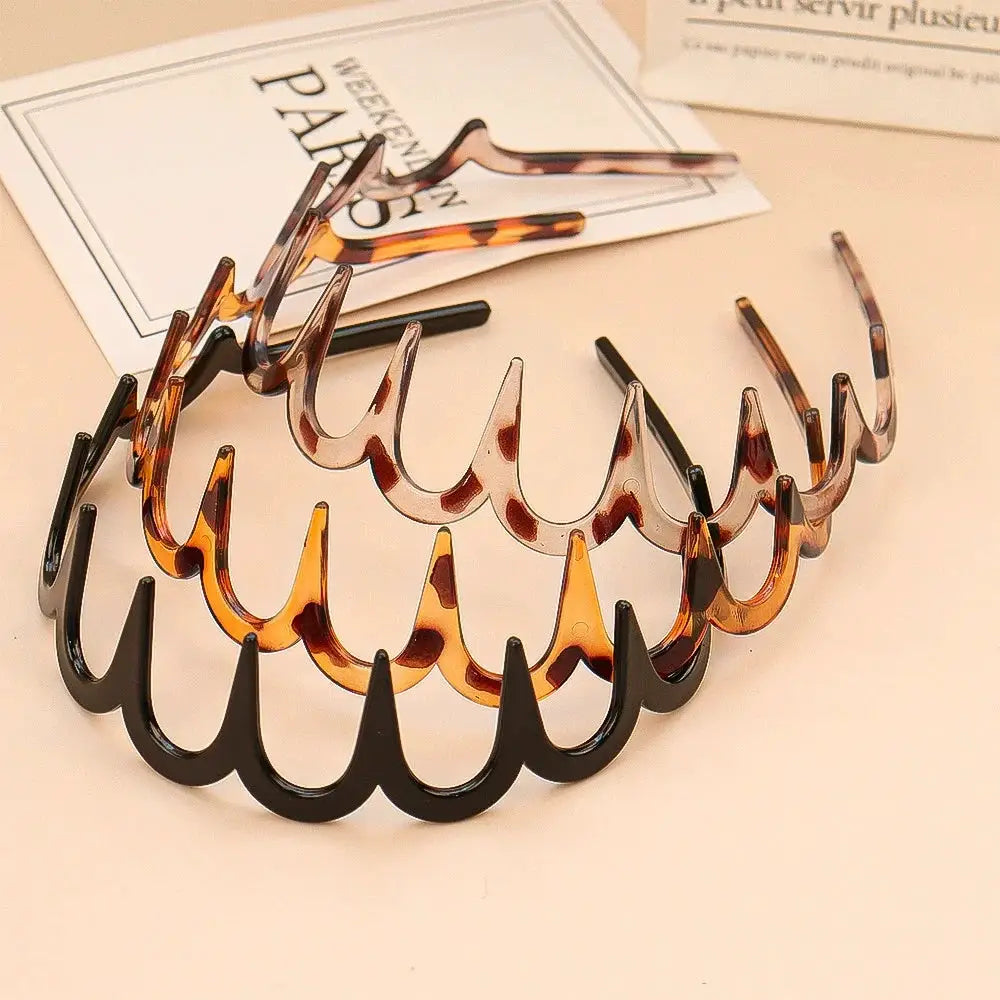 Hair comb headbands set, Simples Market plastic U-shaped non-slip bands with fixed teeth in tortoiseshell and black