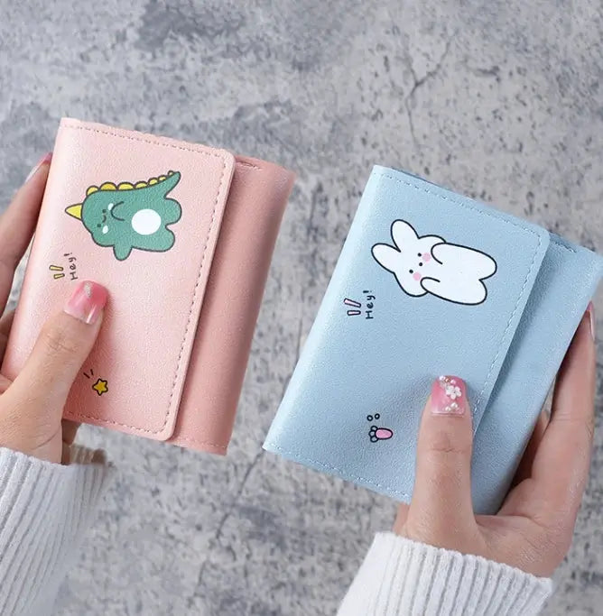 Simples Market two-piece pink and blue cartoon wallets with hasp ID card holders.