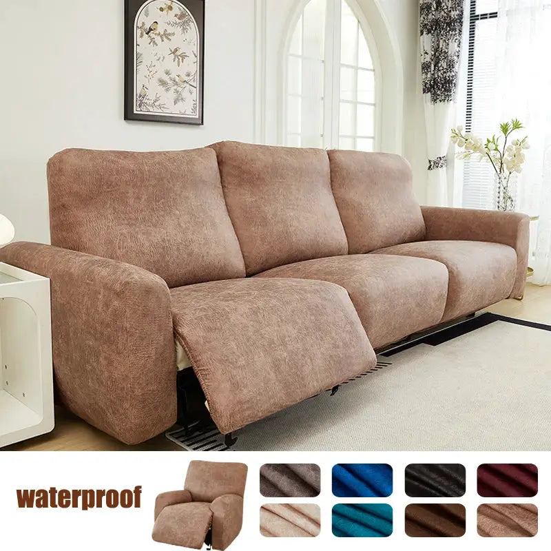 Sofa cover for 1–3 seat sofas and recliners, waterproof PU, stretch all-inclusive protector in brown