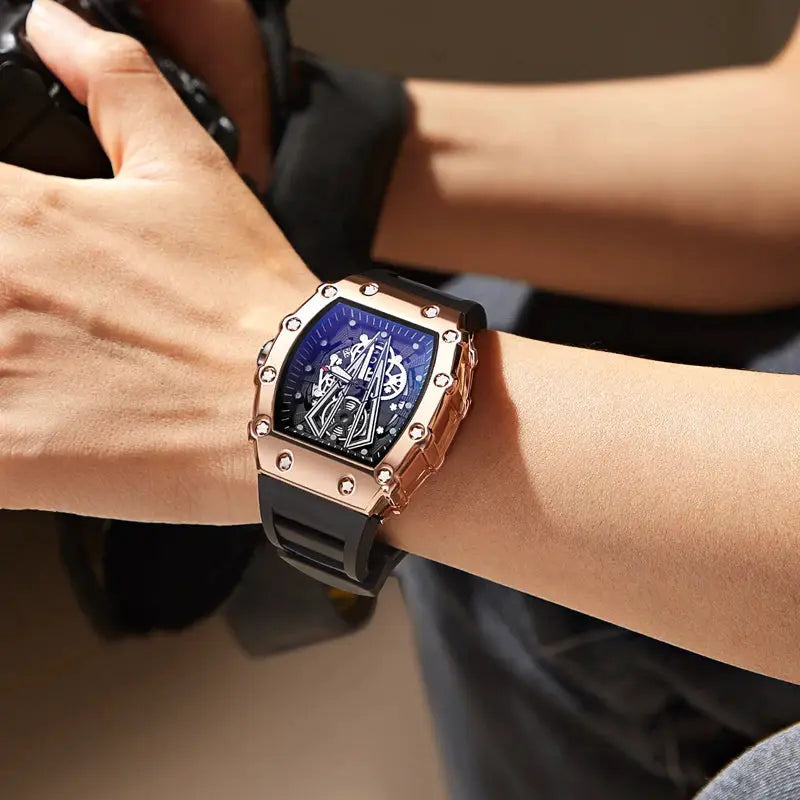 Large Dial Square Luminous Quartz Watch For Men Waterproof Sport Timepiece With Durable Alloy Case Rubber Strap