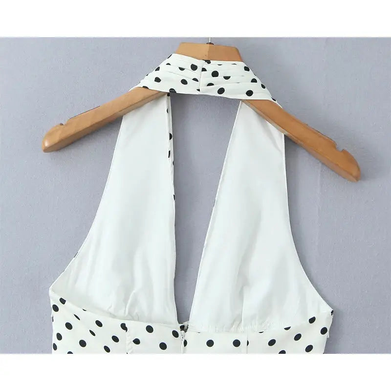 Yenkye French Style Retro Polka Dot Halter Dress Women Backless A Line