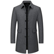 Simples Market men's grey wool-blend trench coat, long lapel overcoat with button closures