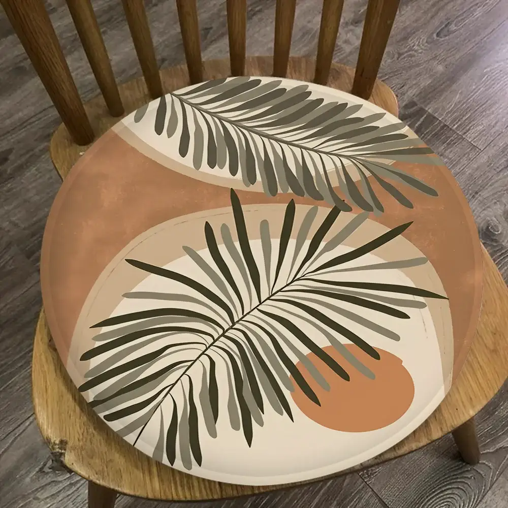 Round palm-leaf chair cushion 45x45cm in earthy tones; soft, breathable seat pad for sofa or car