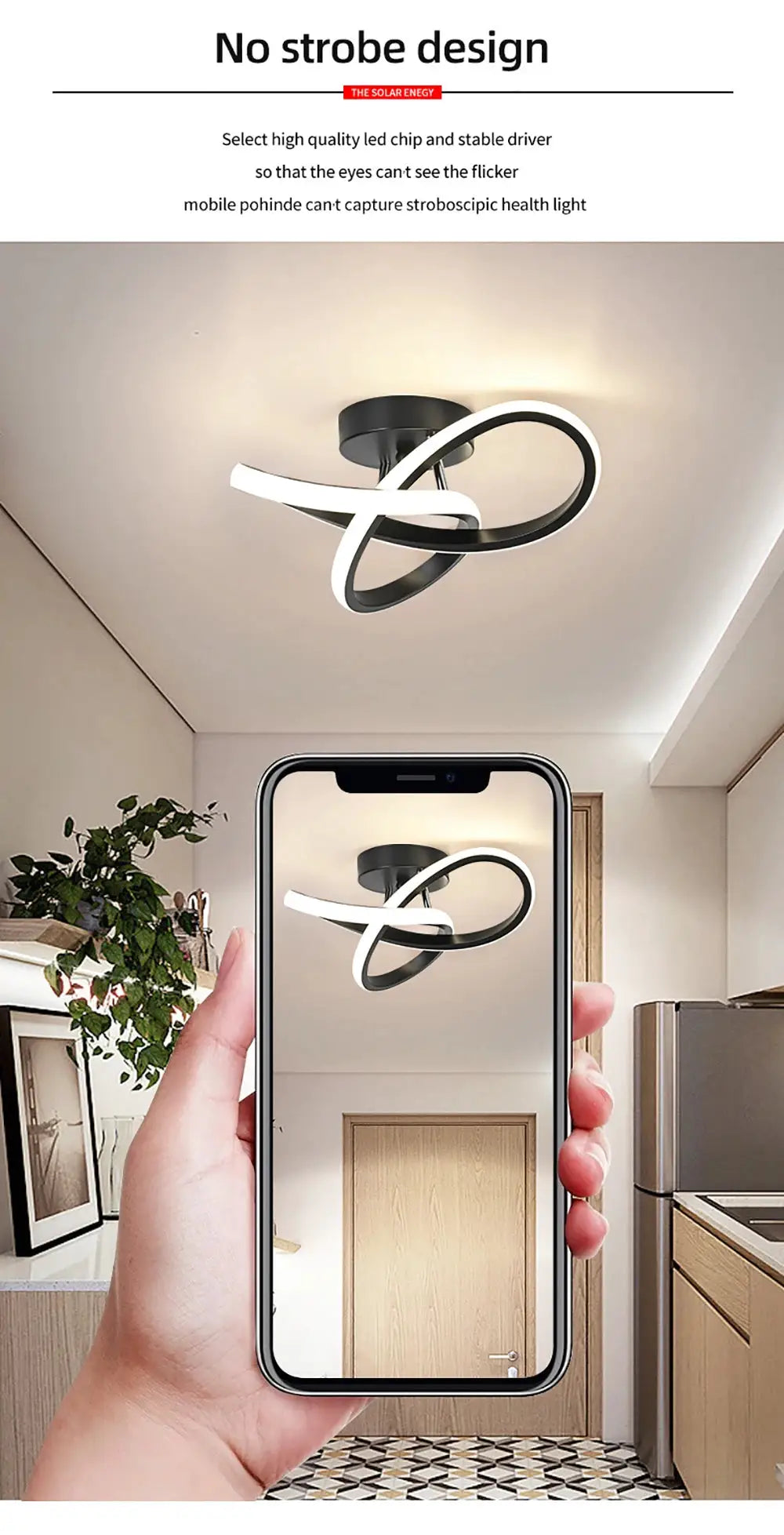 Modern LED ceiling light fixture with black and white intertwined loops, surface-mounted.