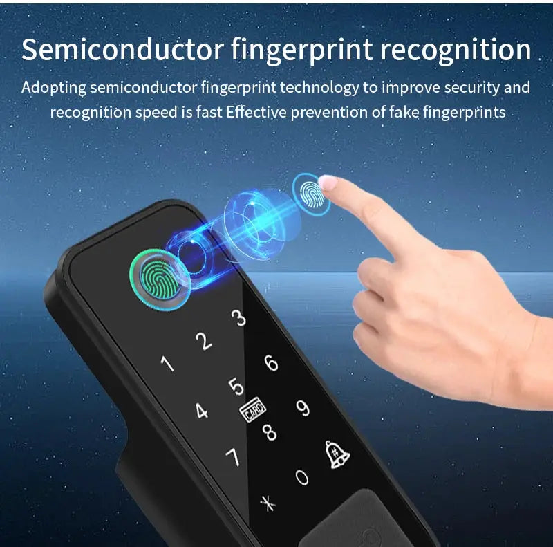 Simples Market electronic door lock with fingerprint scanner, keypad and RFID, black