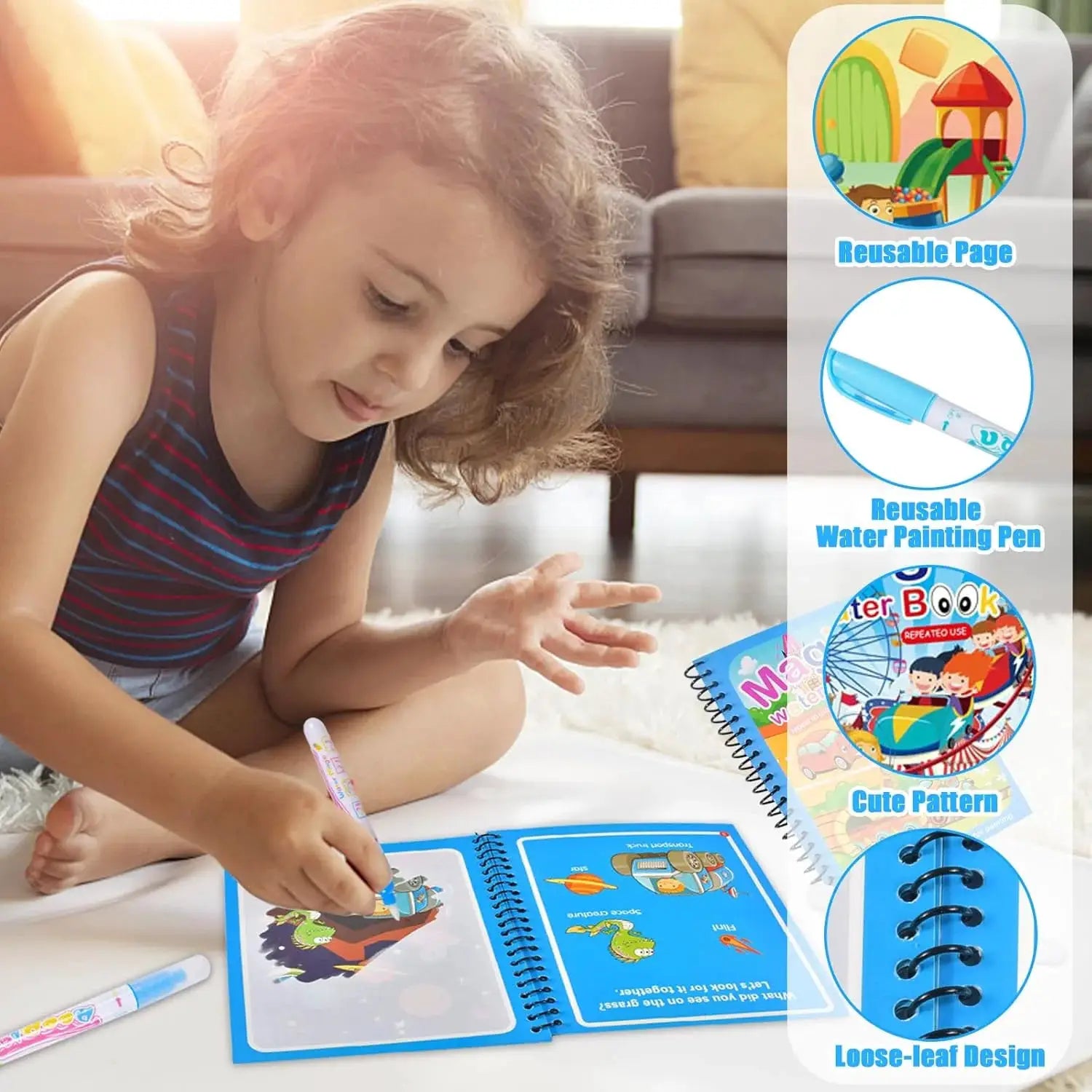 Reusable Water Drawing Book Mess Free Magic Painting Pad With Refillable Water Pen For Kids Learning Educational Toy