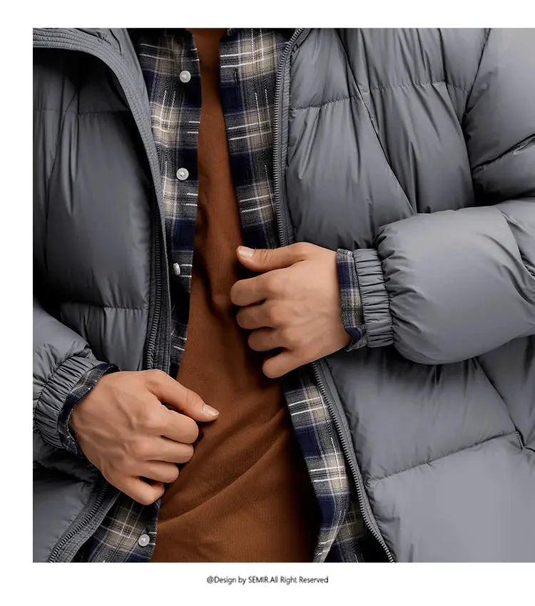 Semir men's gray hooded down jacket, quilted puffer winter outerwear