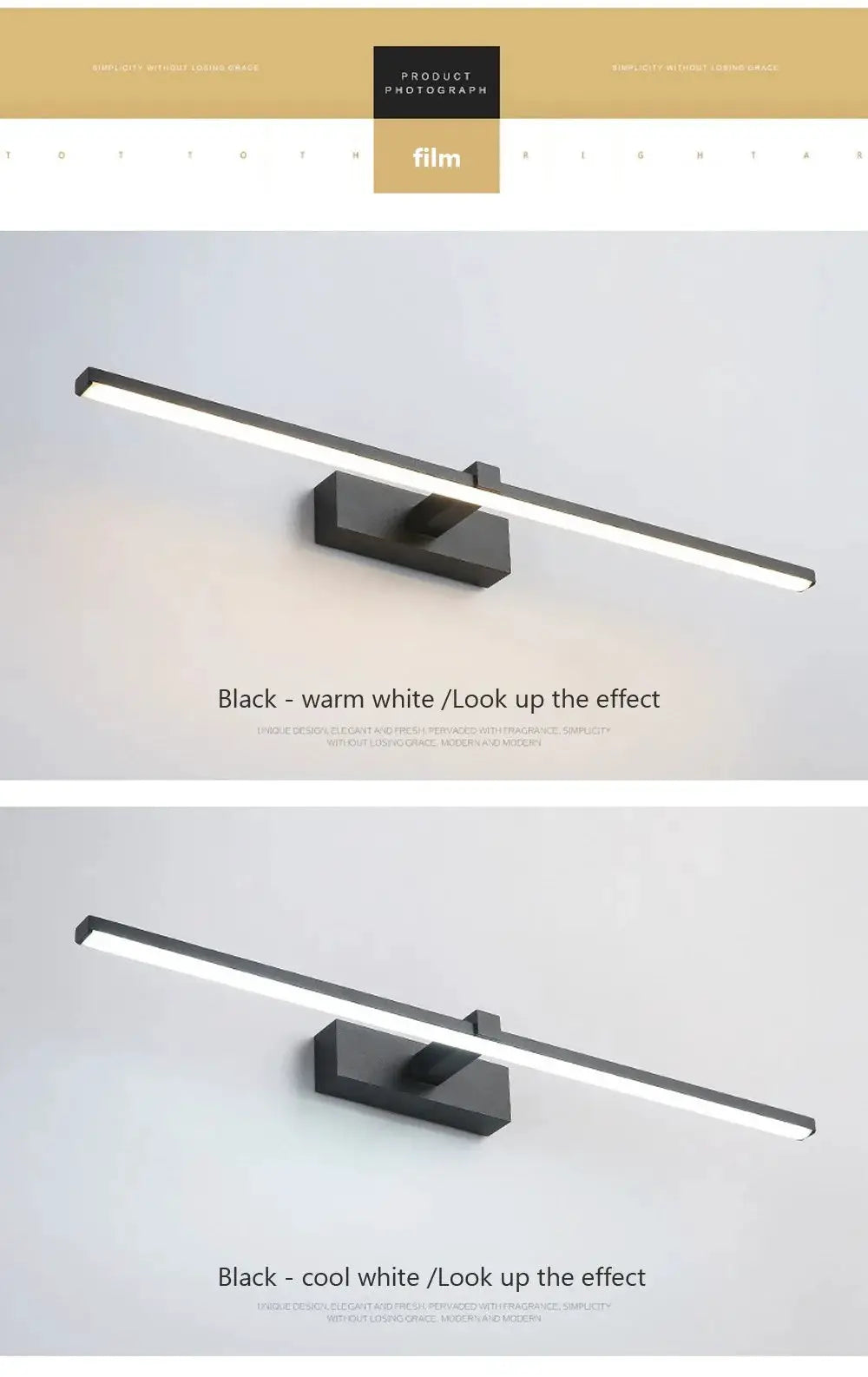 Black LED wall lamp with a slim linear bar and square wall mount; modern waterproof bathroom lighting