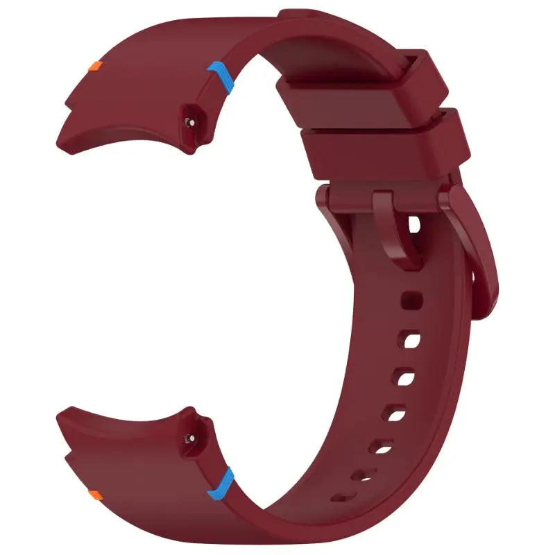 Original silicone sport watch band for Samsung Galaxy Watch 7 series, burgundy with blue and orange accents.