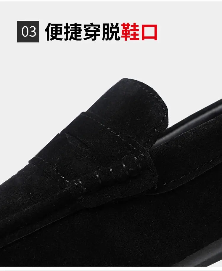 Men's black suede driving loafers with stitched moccasin detail