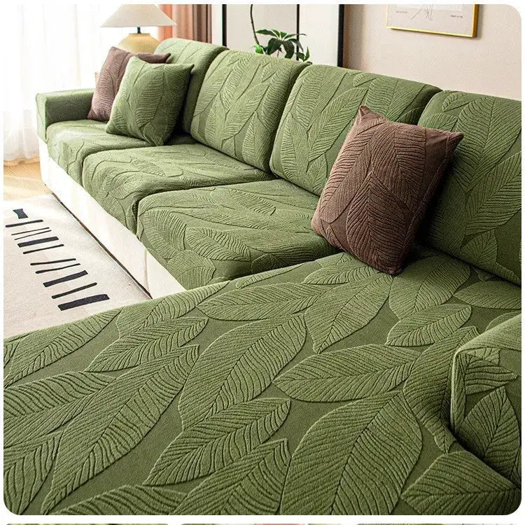 Green jacquard leaf-pattern sofa seat cushion cover from Simples Market, waterproof elastic sofa cover for living room