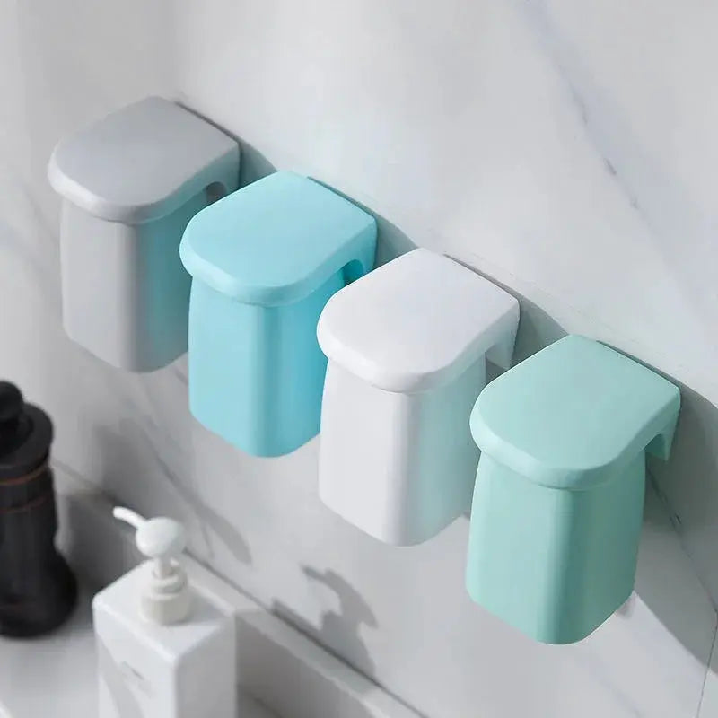 Simples Market four-piece magnetic mouthwash cup wall-mounted toothbrush storage rack in pastel blue and white