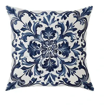 Pillowcase with bohemian blue and white floral design for decorative cushions