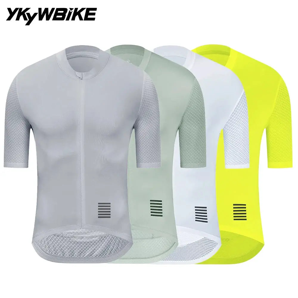 YKYWBIKE men's cycling jersey, breathable short-sleeve pro shirts, 5 jerseys in gray, sage, mint, white, neon yellow