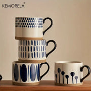 KEMORELA Nordic Ceramic Cup 450ml Large Capacity Coffee Milk Mug With Handle Retro Style Breakfast Oatmeal Gift Set