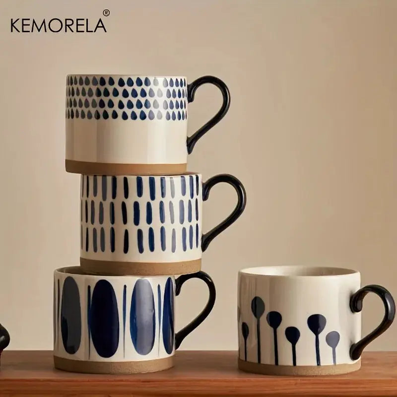 KEMORELA Nordic Ceramic Cup 450ml Large Capacity Coffee Milk Mug With Handle Retro Style Breakfast Oatmeal Gift Set