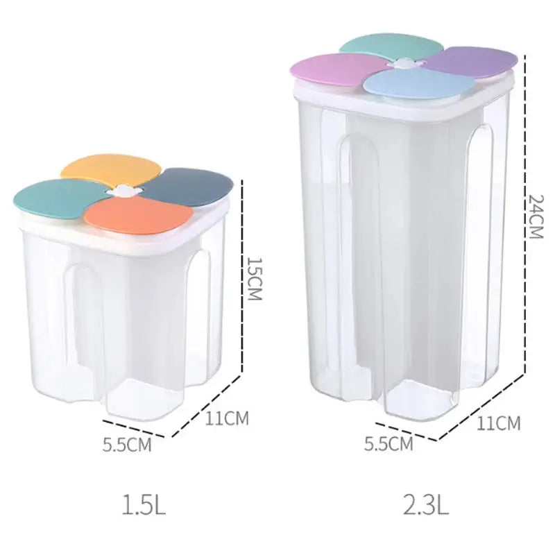 KitchenKeeper Four Grid Cereals Storage Box Moisture Proof Sealed Food Container Keeps Fresh