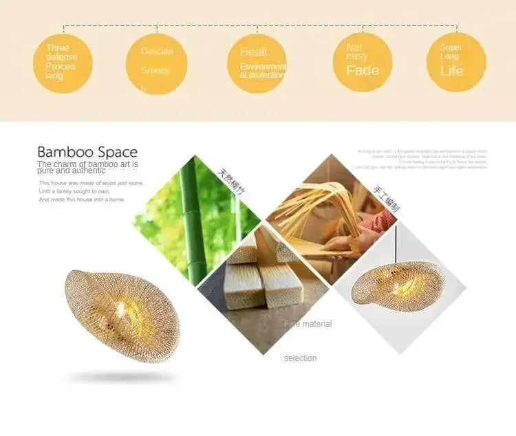 Bamboo weaving LED pendant lights, two by Simples Market, handmade vintage chandeliers for dining rooms