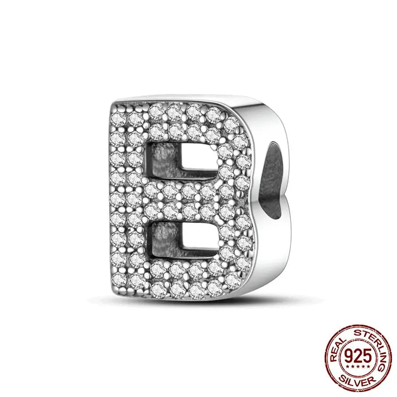 26 Alphabet Beads A To Z 925 Sterling Silver Love Charm Fit Original Bangle Charms Bracelet CZ Zircon Jewelry