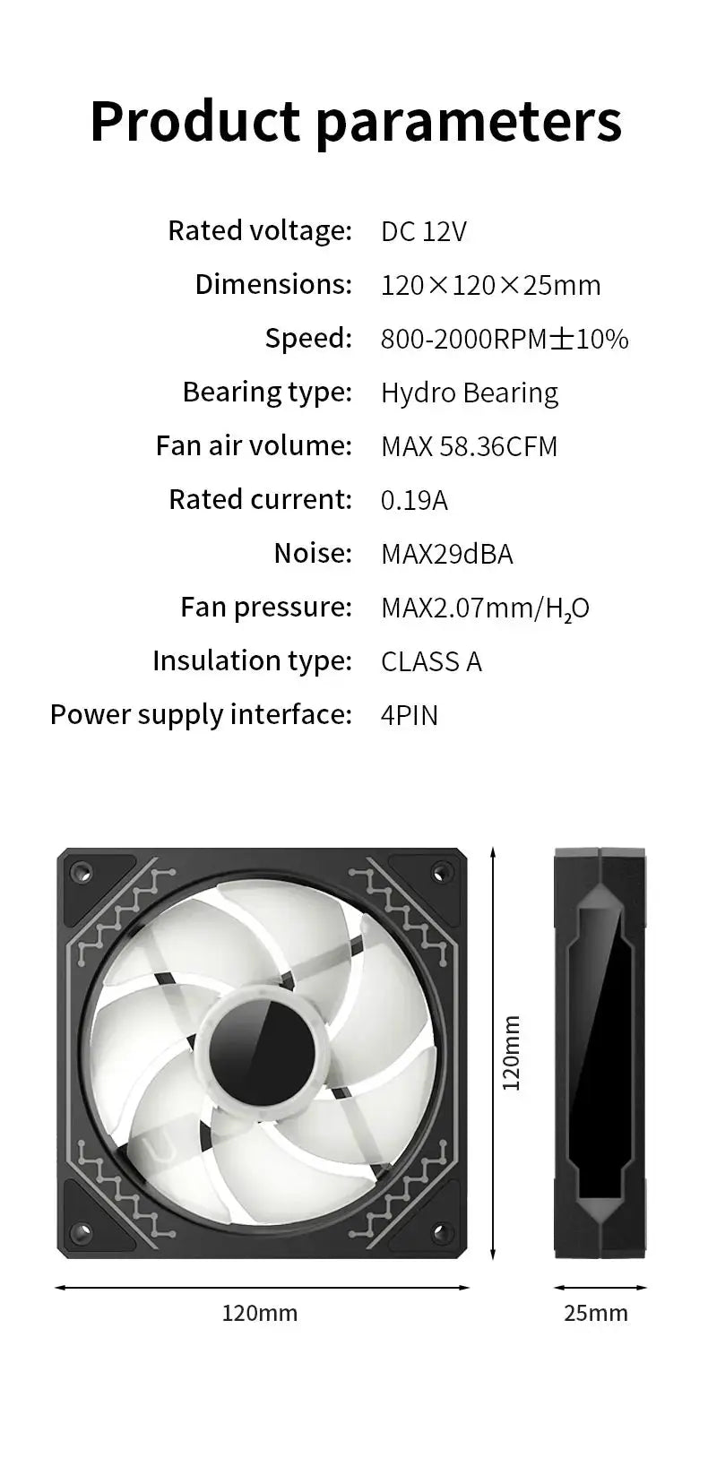 TEUCER Prism12025 120mm PC case fan with white blades and black frame, ARGB lighting