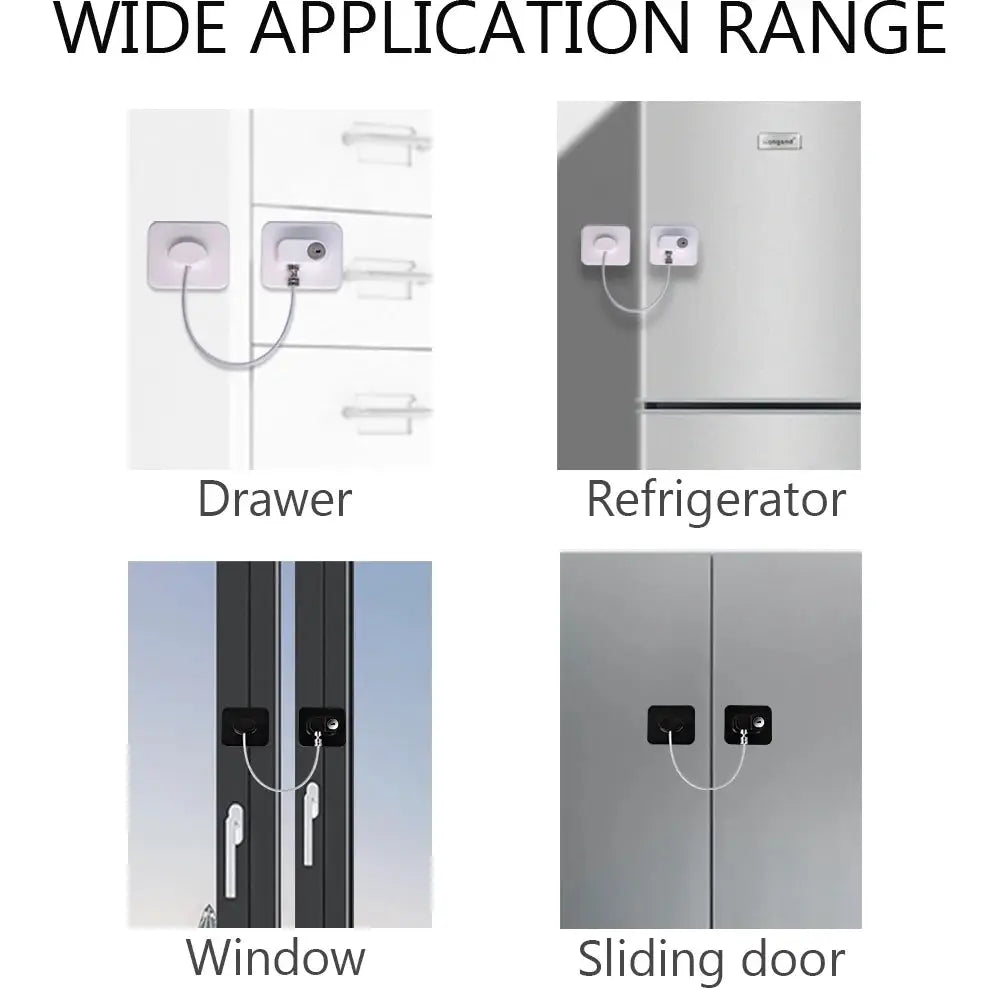 Baby safety lock by Simples Market with security cable for drawers, refrigerators, windows and sliding doors
