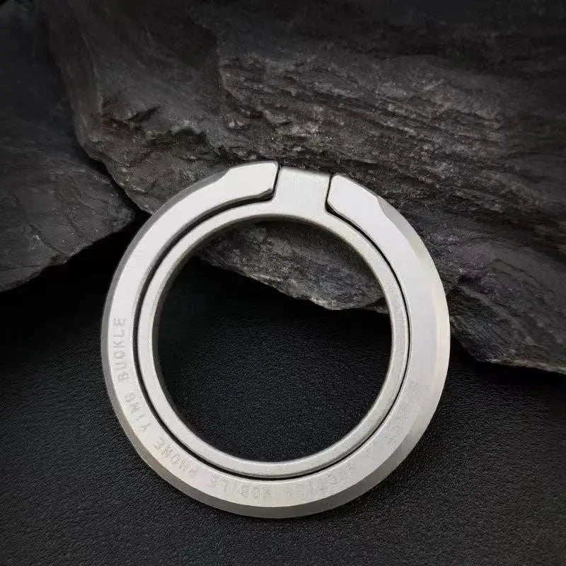 Silver metal magnetic cell phone ring holder with foldable kickstand