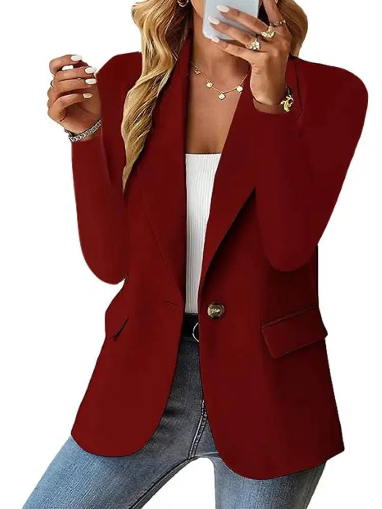 LuxeWear Womens Oversized Blazer Jacket With Stretch Slim Fit And Single Button Closure For Work And Casual