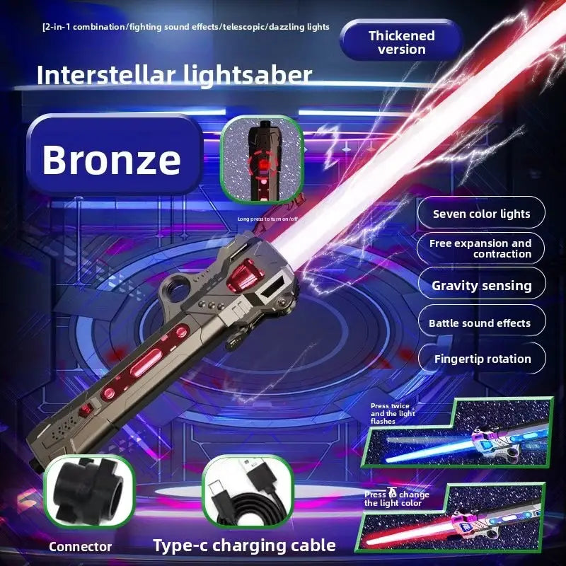Children Colorful Glowing Telescopic Sword Toy 2 In 1 Light Up Laser Sword With Music Rotating Decompression Toy