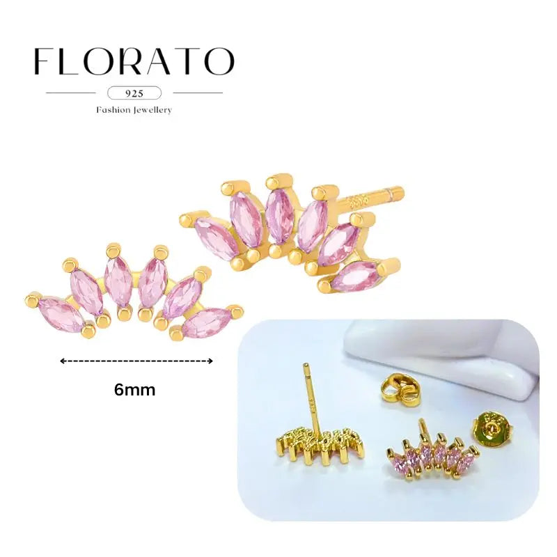 Florato 925 gold-tone pink zircon geometric ear hoops, pair with posts and backs, 6mm span
