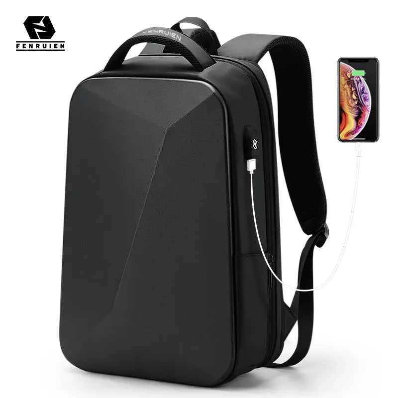 Fenruien laptop backpack, black anti-theft waterproof design with USB charging port