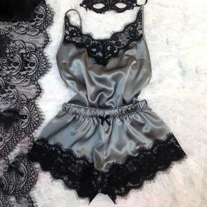 Satin Cami Set And Shorts Nightwear With Lace Trim Breathable For Warm Spring And Summer Nights