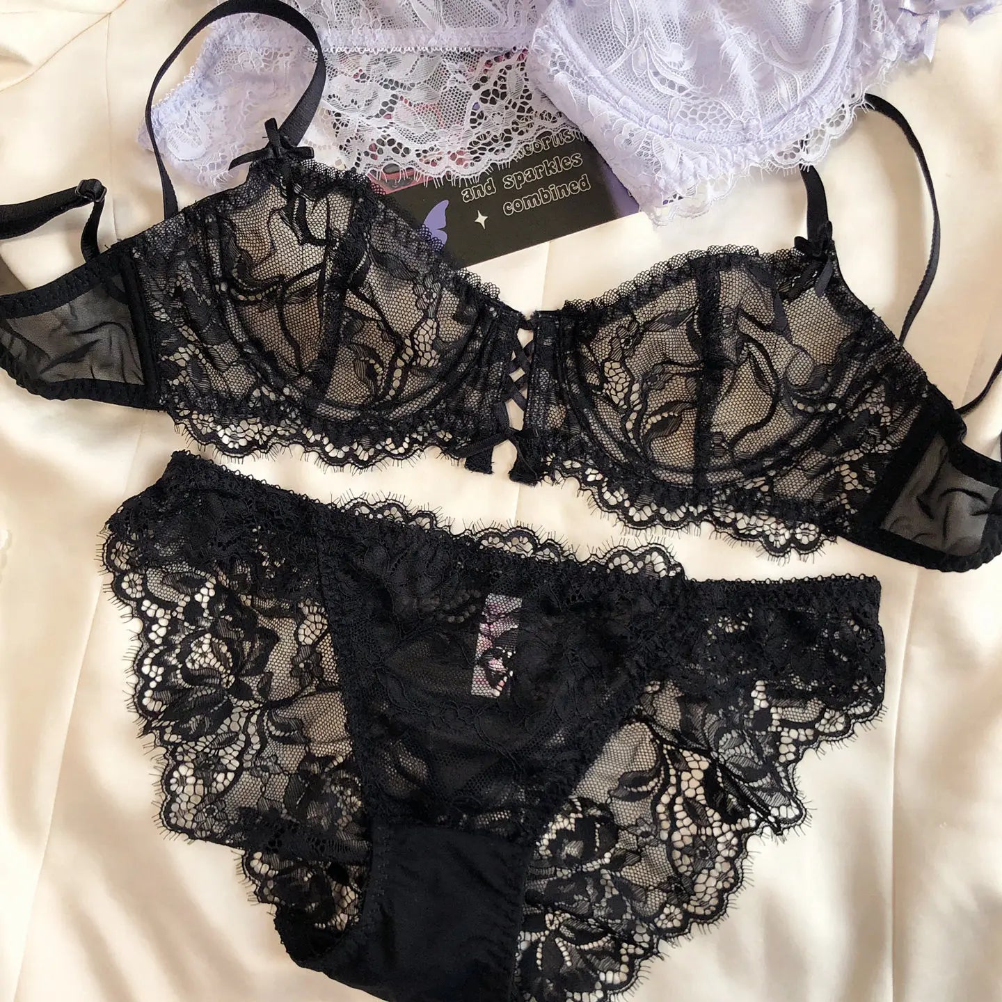French Ultra Thin Lace Embroidery Bra Set Underwire Push Up Lingerie