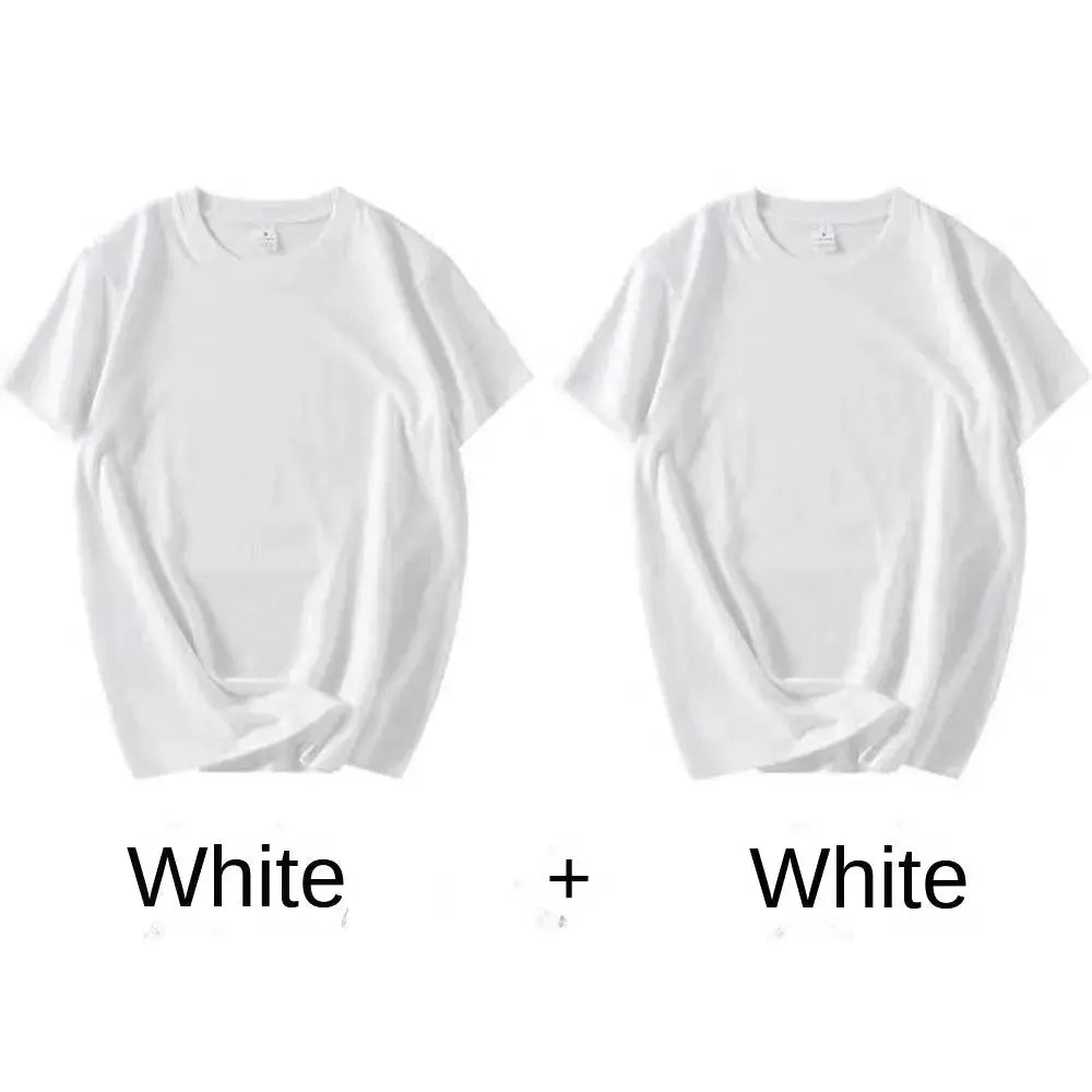 2 Pack 100 Percent Cotton Solid T Shirts Unisex Short Sleeve White Tees Casual Breathable Loose Fit Round Neck