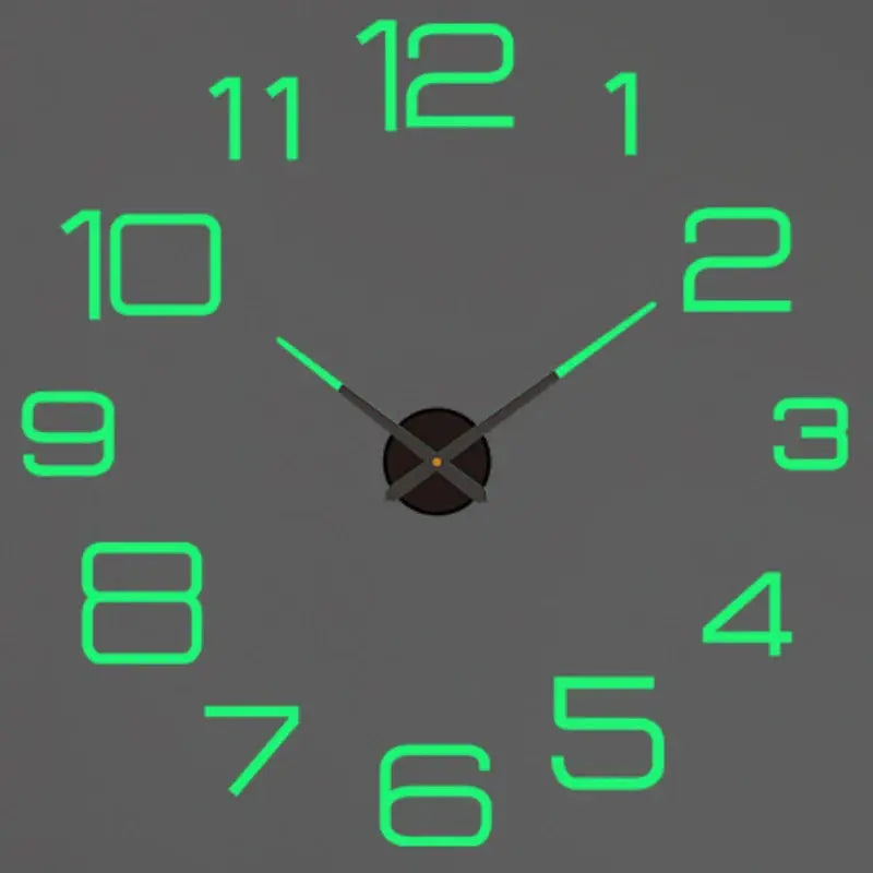 Large wall clock with neon-green numbers and a black center hub with silver hands