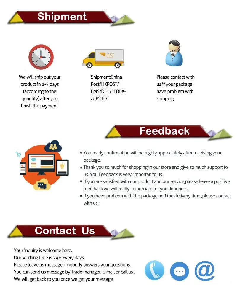 Simples Market Bedding shipment and contact infographic with shipping, feedback, and support icons.