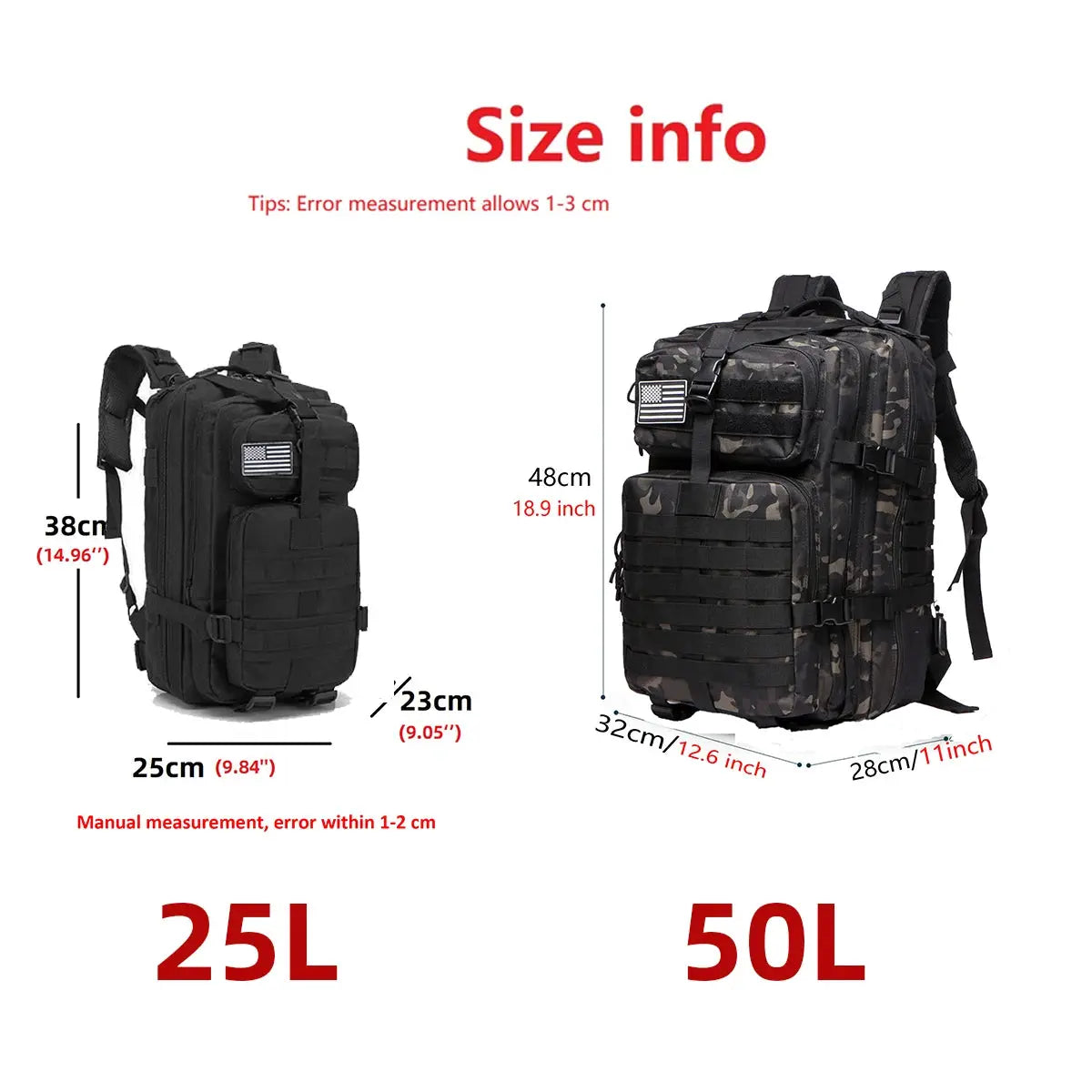 TrailMaster Tactical Backpack 25L 50L Waterproof Nylon For Outdoor Trekking Hiking Fishing Hunting Camping
