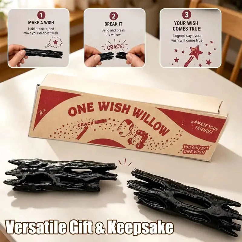Simples Market Wish Willow sticks, 2 black 3D-printed wish-making snap sticks with box