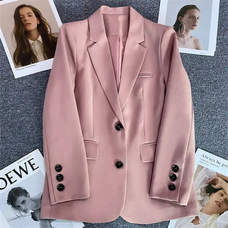 EleganceCo Office Lady Blazer For Women Slim Fit Single Button Notched Collar Jacket With Stretch Jersey