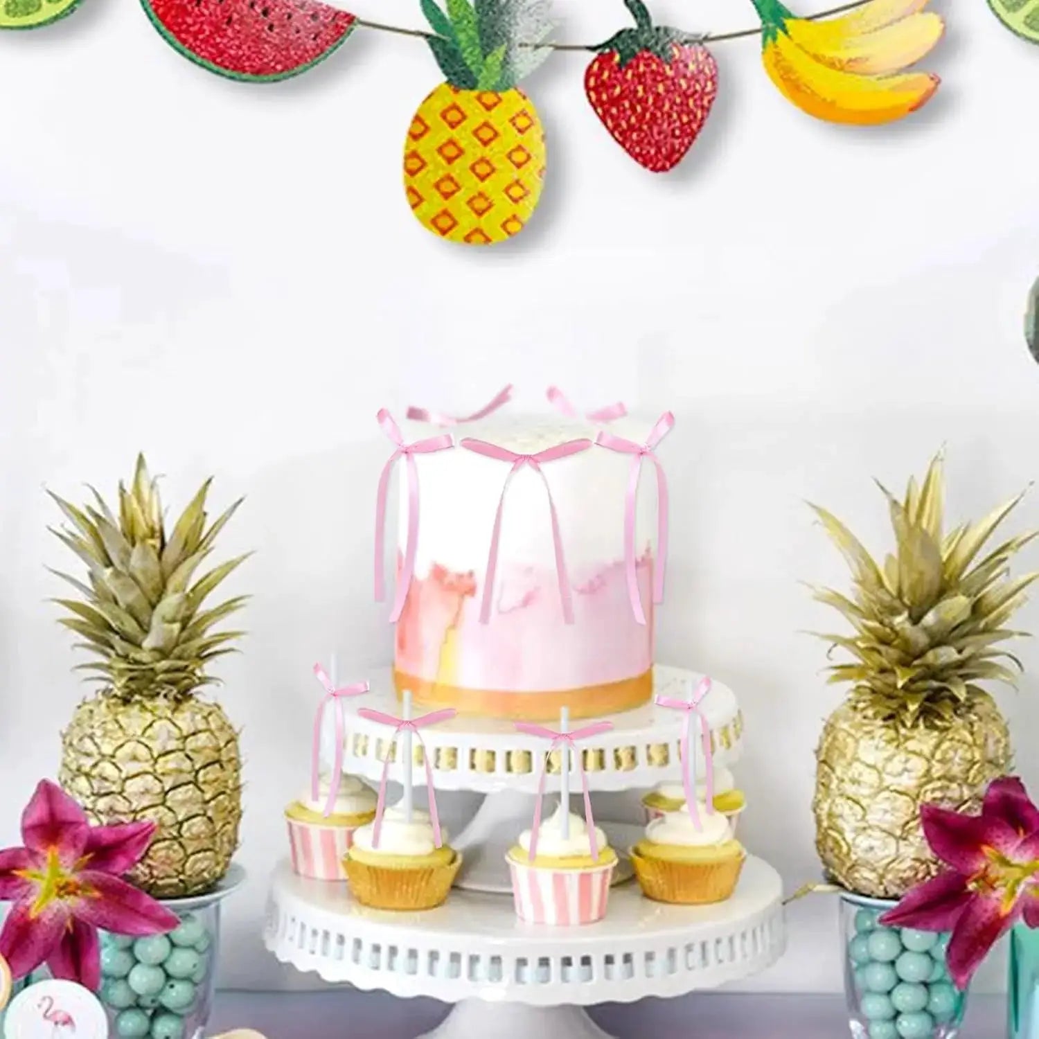 Bow Cake Toppers 10 To 50 Pcs Fabric Bowknot Ribbons For Birthday Wedding Baby Shower Party Decorations Dessert Picks