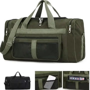 Simples Market Oxford dry-wet separation gym bag, olive green, large capacity with multiple zip pockets and mesh pocket.