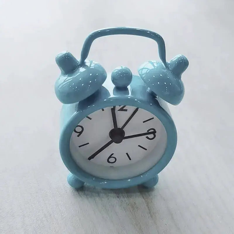 Mini Metal Alarm Clock With Blue Quartz Face Portable Desktop Clock For Home Decor And Vintage Charm