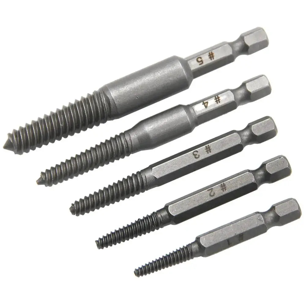 5 Piece Hexagonal Handle Screw Extractor Set For Broken Stripped And Rusted Screws Power Tool Compatible