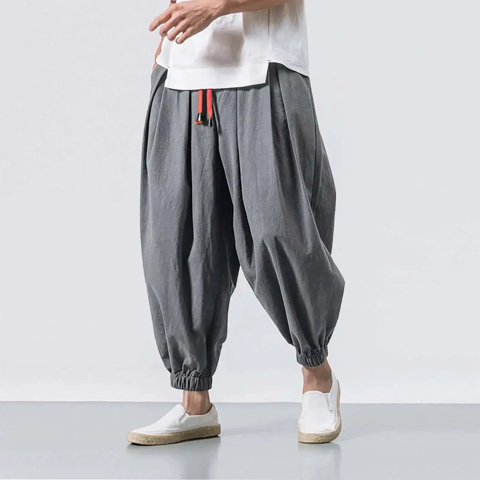 FGKKS Men Loose Harem Pants Linen Cotton Blend Oversize Sweatpants Casual Trousers
